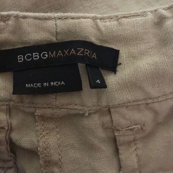BCBGMaxAzria Tan 100% Linen Cargo Bermuda Shorts Classic Style - Picture 4 of 5